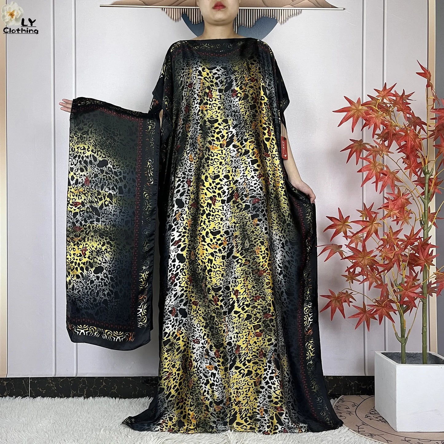 New Summer Boho Print African Dresses Woman Dashiki Muslim Caftan Loose Silk Soft Fabric Lady Evening Party Dress Islam Clothing