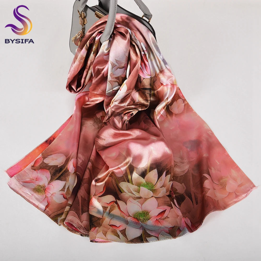 Ladies Pink Scarves Wraps New Lily Large Square Women Silk Scarf Cape 160*70cm High Top Autumn Winter Female Silk Neck Scarf