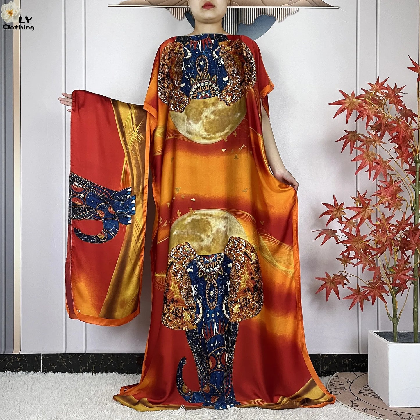 New Summer Boho Print African Dresses Woman Dashiki Muslim Caftan Loose Silk Soft Fabric Lady Evening Party Dress Islam Clothing