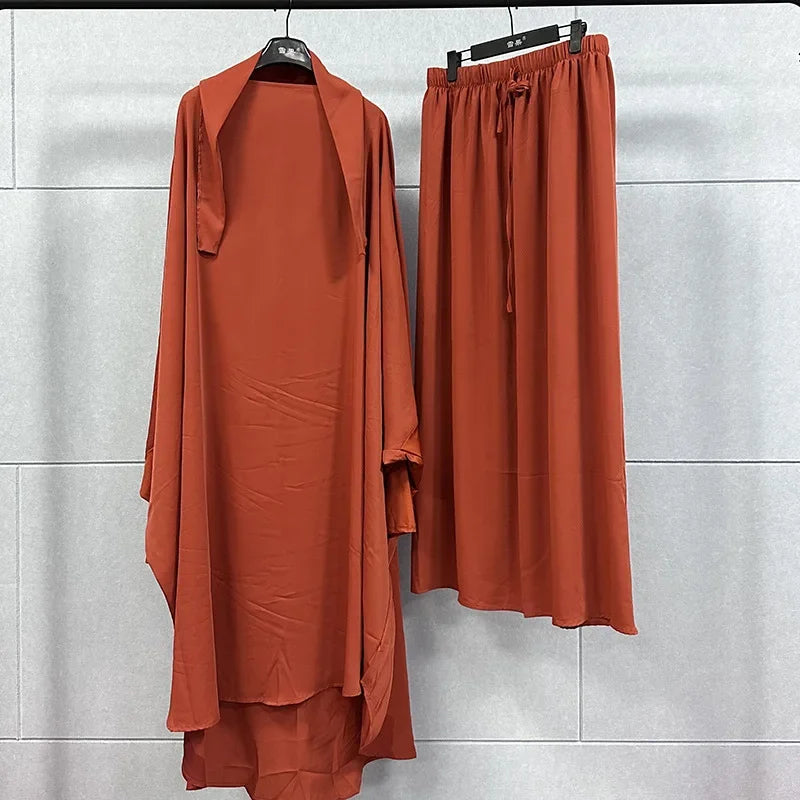 Ramadan Abayas Sets 2 Piece Set Muslim Women Hijab Dress Prayer Garment Abaya Long Khimar Arab Gown Islamic Clothes Robe
