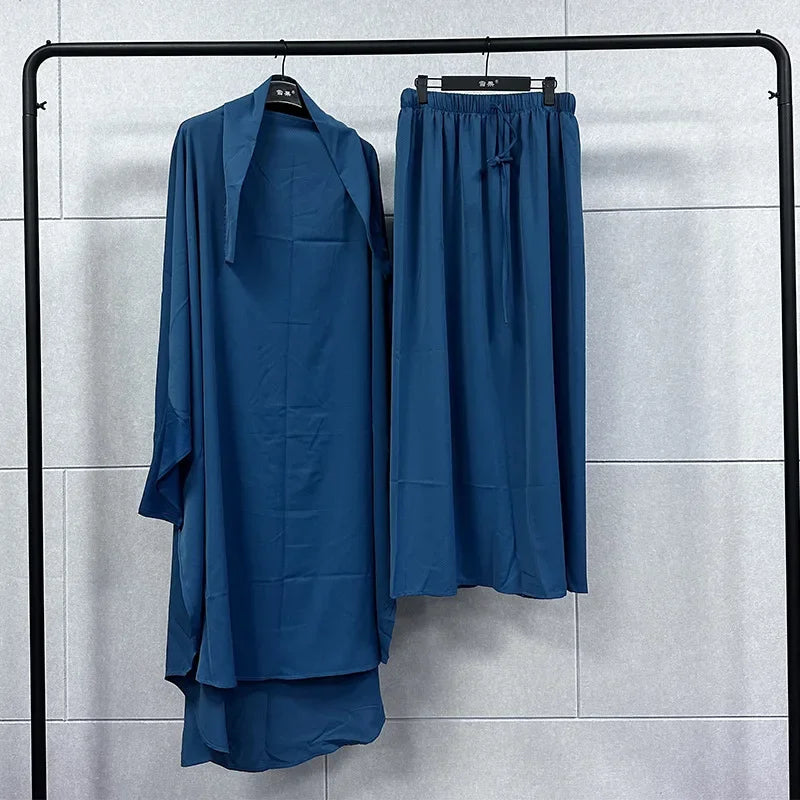 Ramadan Abayas Sets 2 Piece Set Muslim Women Hijab Dress Prayer Garment Abaya Long Khimar Arab Gown Islamic Clothes Robe