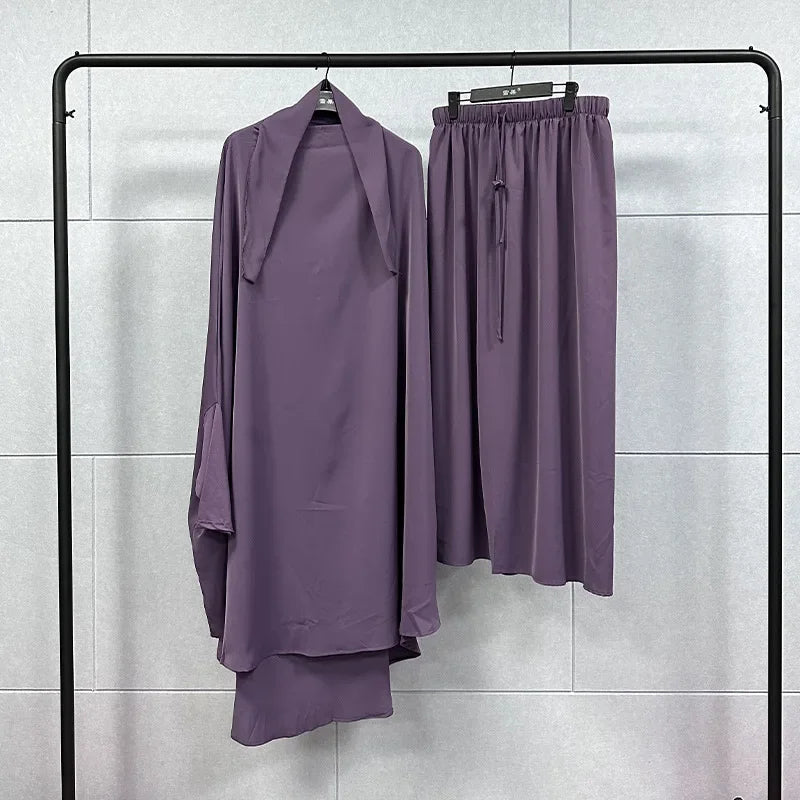 Ramadan Abayas Sets 2 Piece Set Muslim Women Hijab Dress Prayer Garment Abaya Long Khimar Arab Gown Islamic Clothes Robe