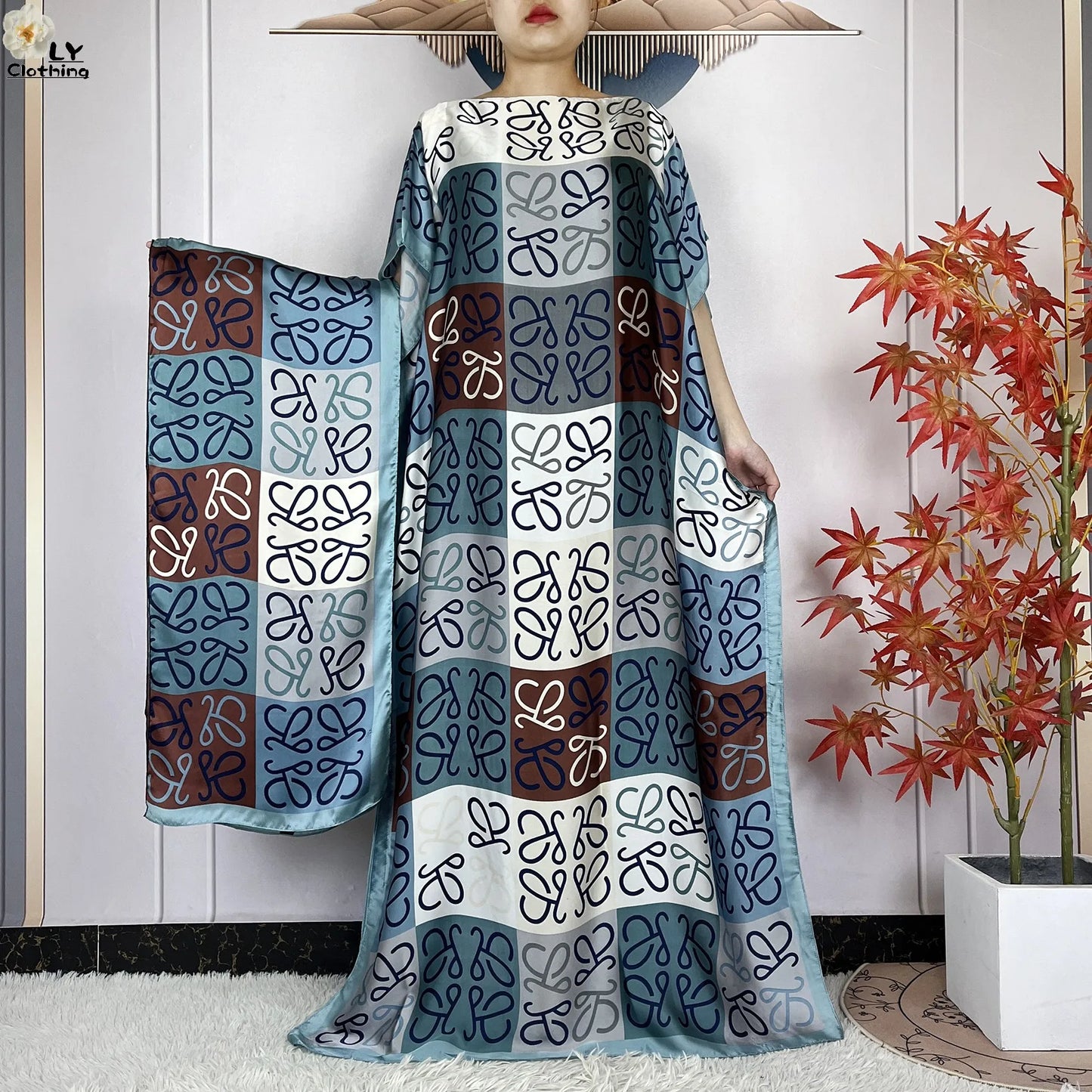 New Summer Boho Print African Dresses Woman Dashiki Muslim Caftan Loose Silk Soft Fabric Lady Evening Party Dress Islam Clothing