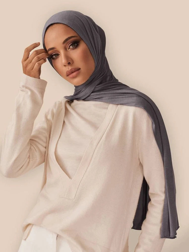 Modal Cotton Jersey Hijab Scarf For Muslim Women Shawl Stretchy Easy Plain Hijabs Scarves Headscarf African Woman Turban Ramadan