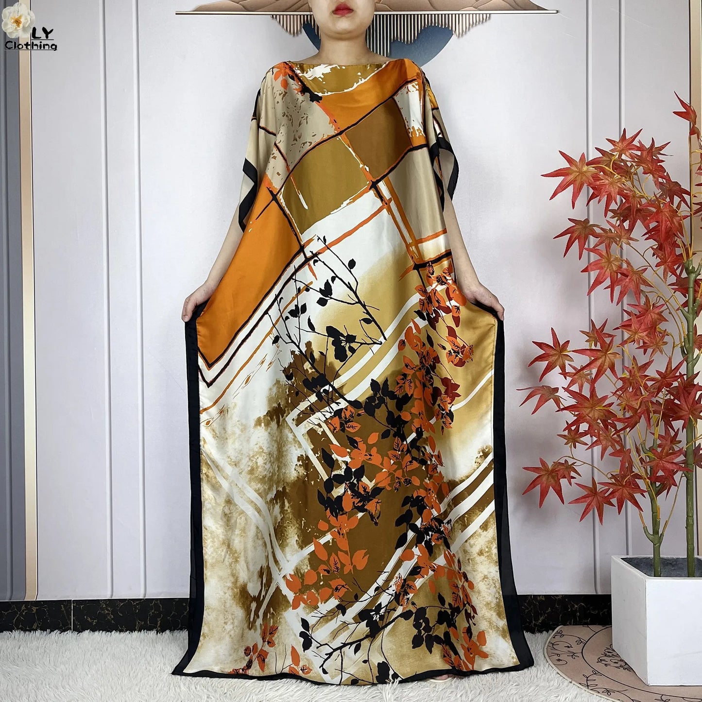 New Summer Boho Print African Dresses Woman Dashiki Muslim Caftan Loose Silk Soft Fabric Lady Evening Party Dress Islam Clothing