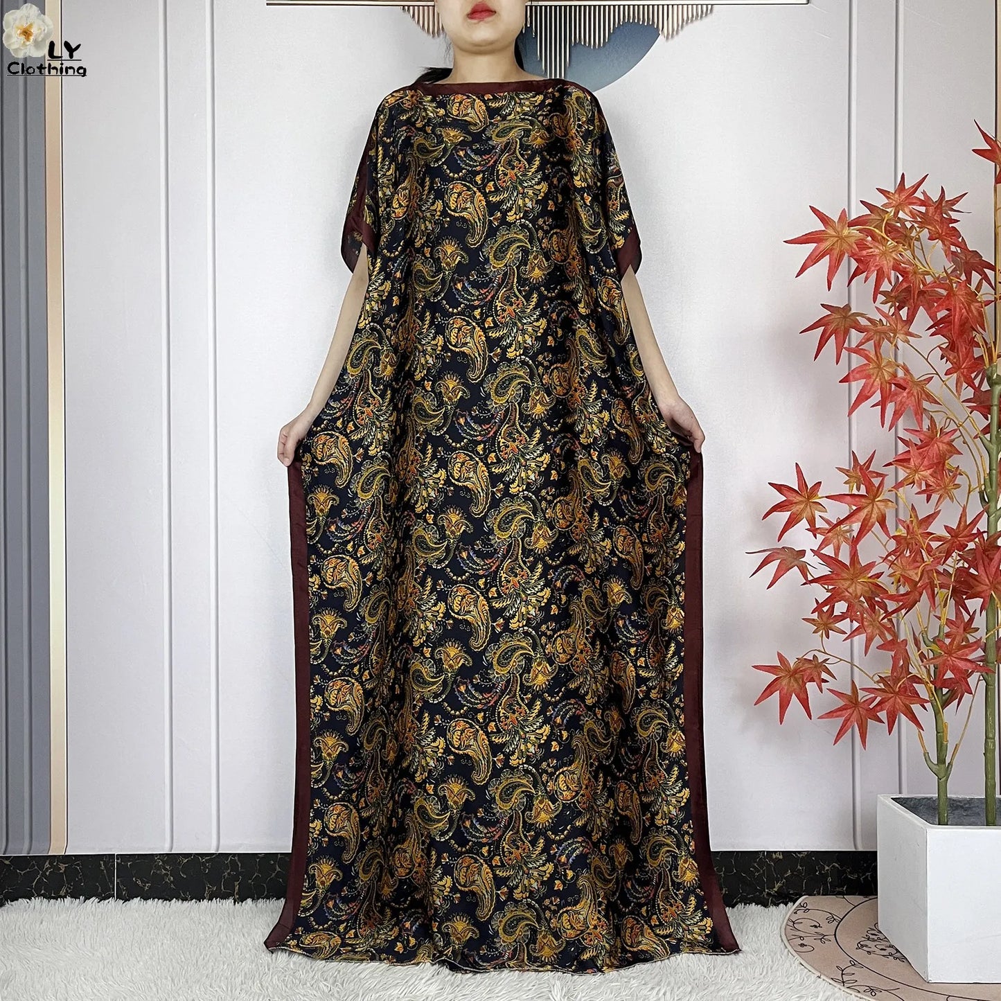New Summer Boho Print African Dresses Woman Dashiki Muslim Caftan Loose Silk Soft Fabric Lady Evening Party Dress Islam Clothing