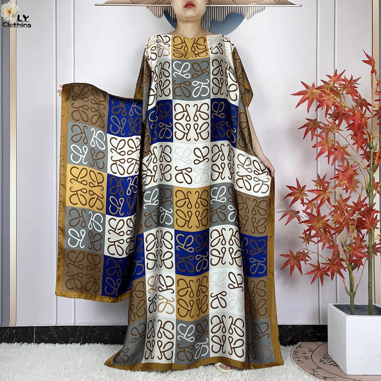 New Summer Boho Print African Dresses Woman Dashiki Muslim Caftan Loose Silk Soft Fabric Lady Evening Party Dress Islam Clothing