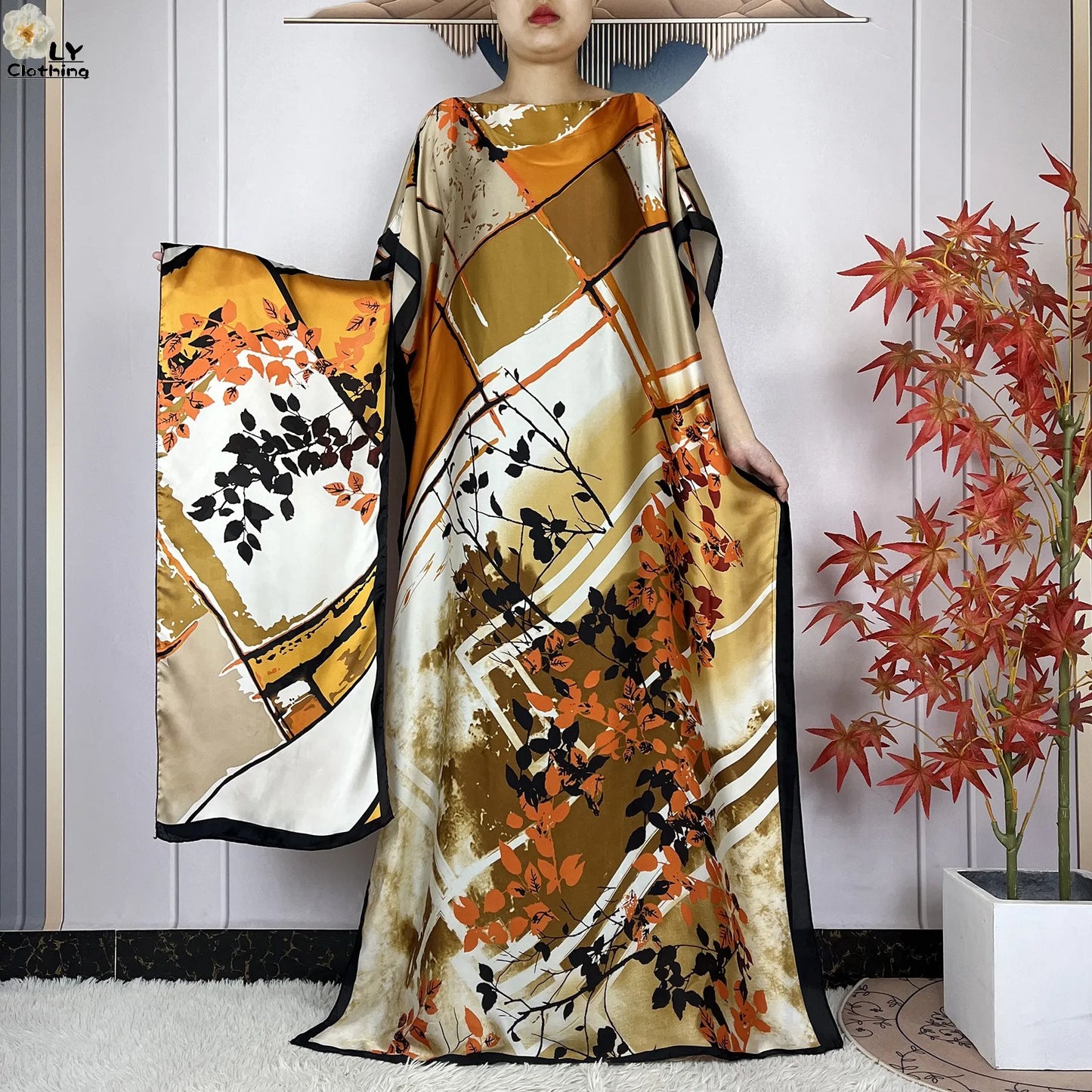 New Summer Boho Print African Dresses Woman Dashiki Muslim Caftan Loose Silk Soft Fabric Lady Evening Party Dress Islam Clothing
