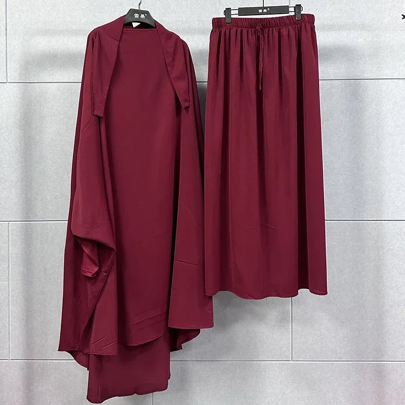 Ramadan Abayas Sets 2 Piece Set Muslim Women Hijab Dress Prayer Garment Abaya Long Khimar Arab Gown Islamic Clothes Robe