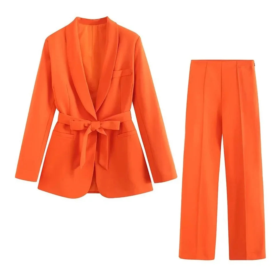 Street Style Spring Autumn Women's Clothing New Beltgown Small Suit Jacket+Casual Pants Suit Chinese Mainland Origin