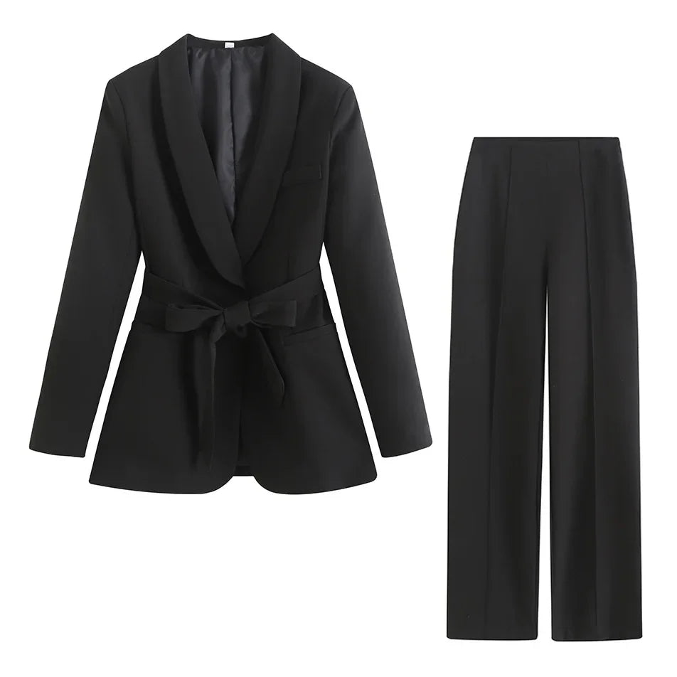 Street Style Spring Autumn Women's Clothing New Beltgown Small Suit Jacket+Casual Pants Suit Chinese Mainland Origin