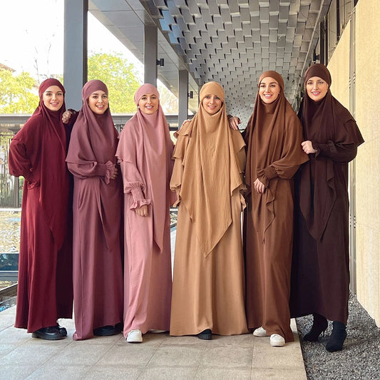 Middle Eastern Women's Two-piece Set New Single Layer Headscarf Pleated Sleeves Long Robe Fashion Ice Silk Wrinkled