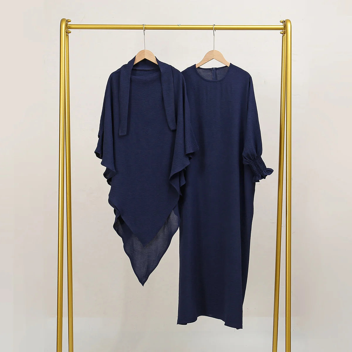 Middle Eastern Women's Two-piece Set New Single Layer Headscarf Pleated Sleeves Long Robe Fashion Ice Silk Wrinkled
