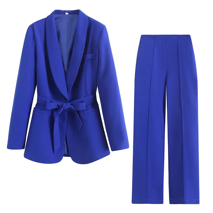 Street Style Spring Autumn Women's Clothing New Beltgown Small Suit Jacket+Casual Pants Suit Chinese Mainland Origin