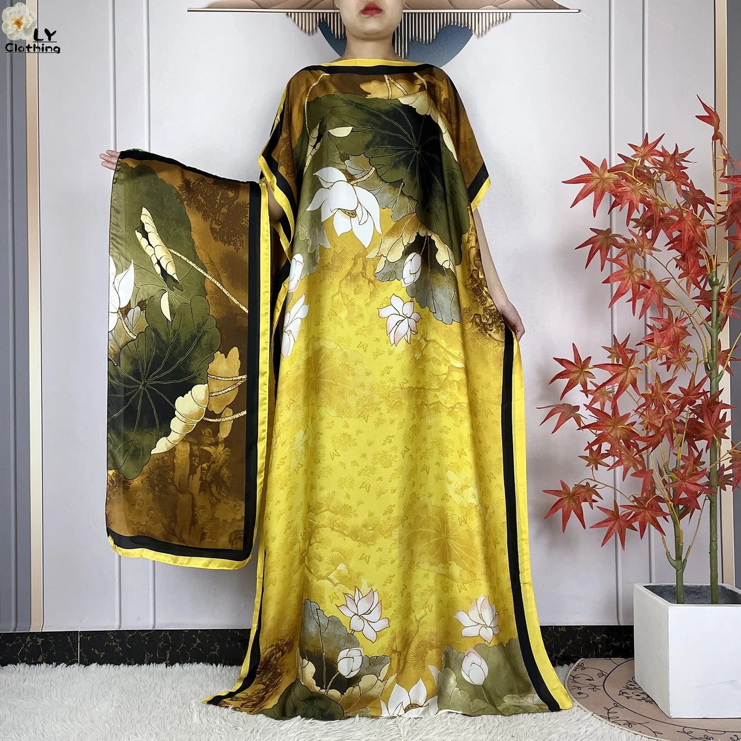 New Summer Boho Print African Dresses Woman Dashiki Muslim Caftan Loose Silk Soft Fabric Lady Evening Party Dress Islam Clothing
