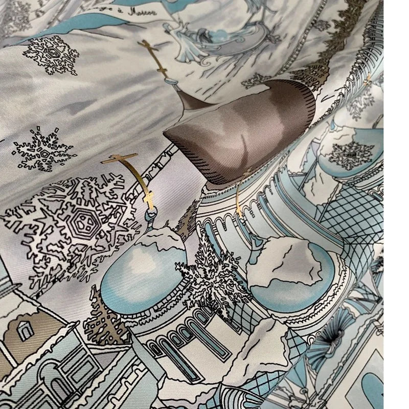 Luxury Bronzing 100% Silk Scarf Foulard Womens Top Grade Large Square Silk Shawl Cape 35"x35"