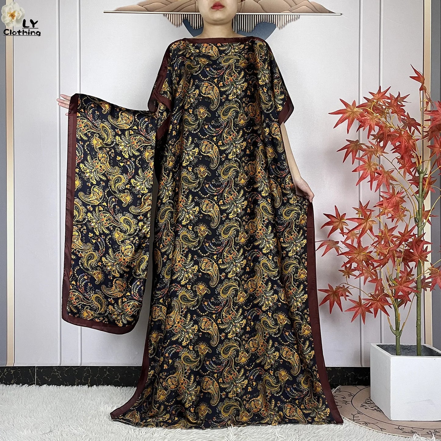New Summer Boho Print African Dresses Woman Dashiki Muslim Caftan Loose Silk Soft Fabric Lady Evening Party Dress Islam Clothing