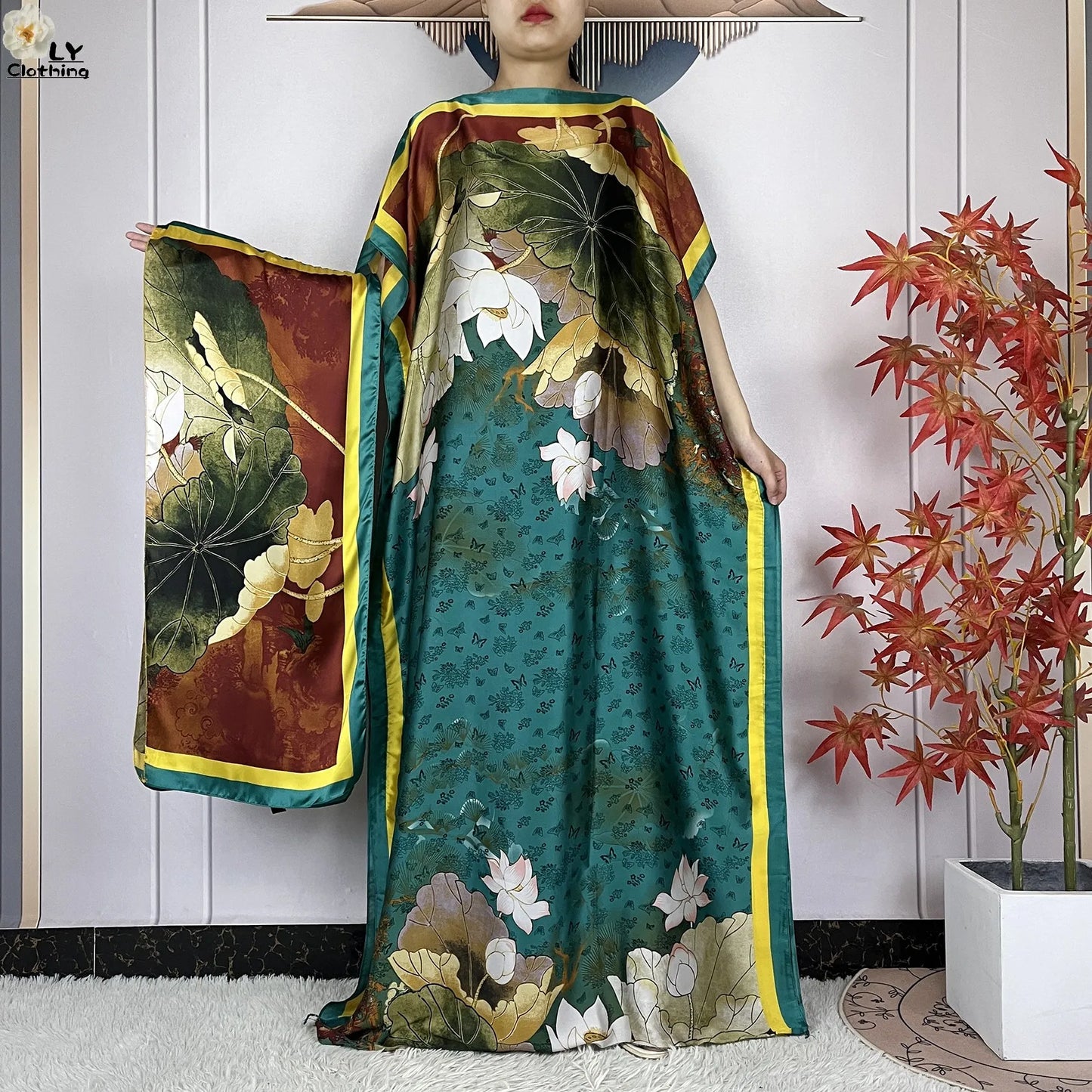 New Summer Boho Print African Dresses Woman Dashiki Muslim Caftan Loose Silk Soft Fabric Lady Evening Party Dress Islam Clothing