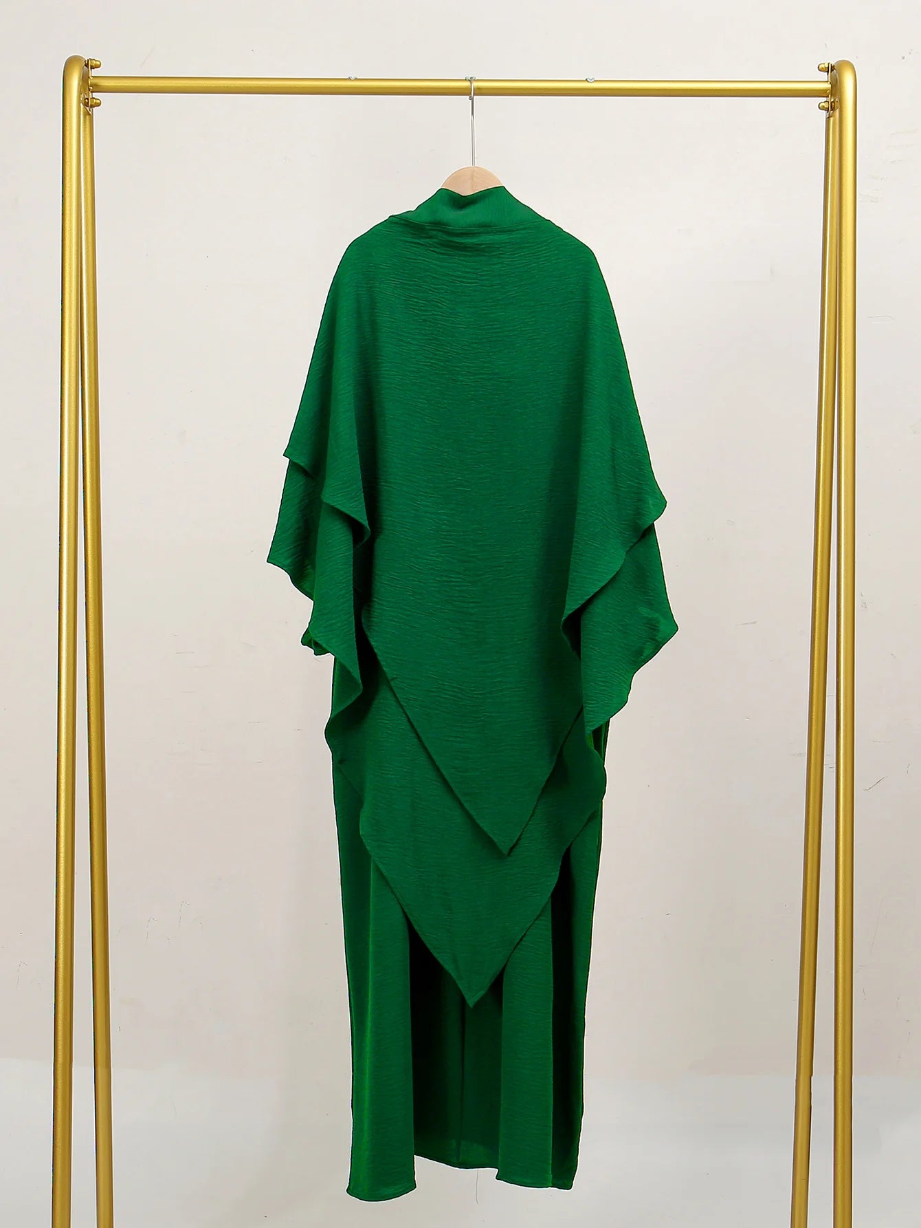 Middle Eastern Women's Two-piece Set New Single Layer Headscarf Pleated Sleeves Long Robe Fashion Ice Silk Wrinkled