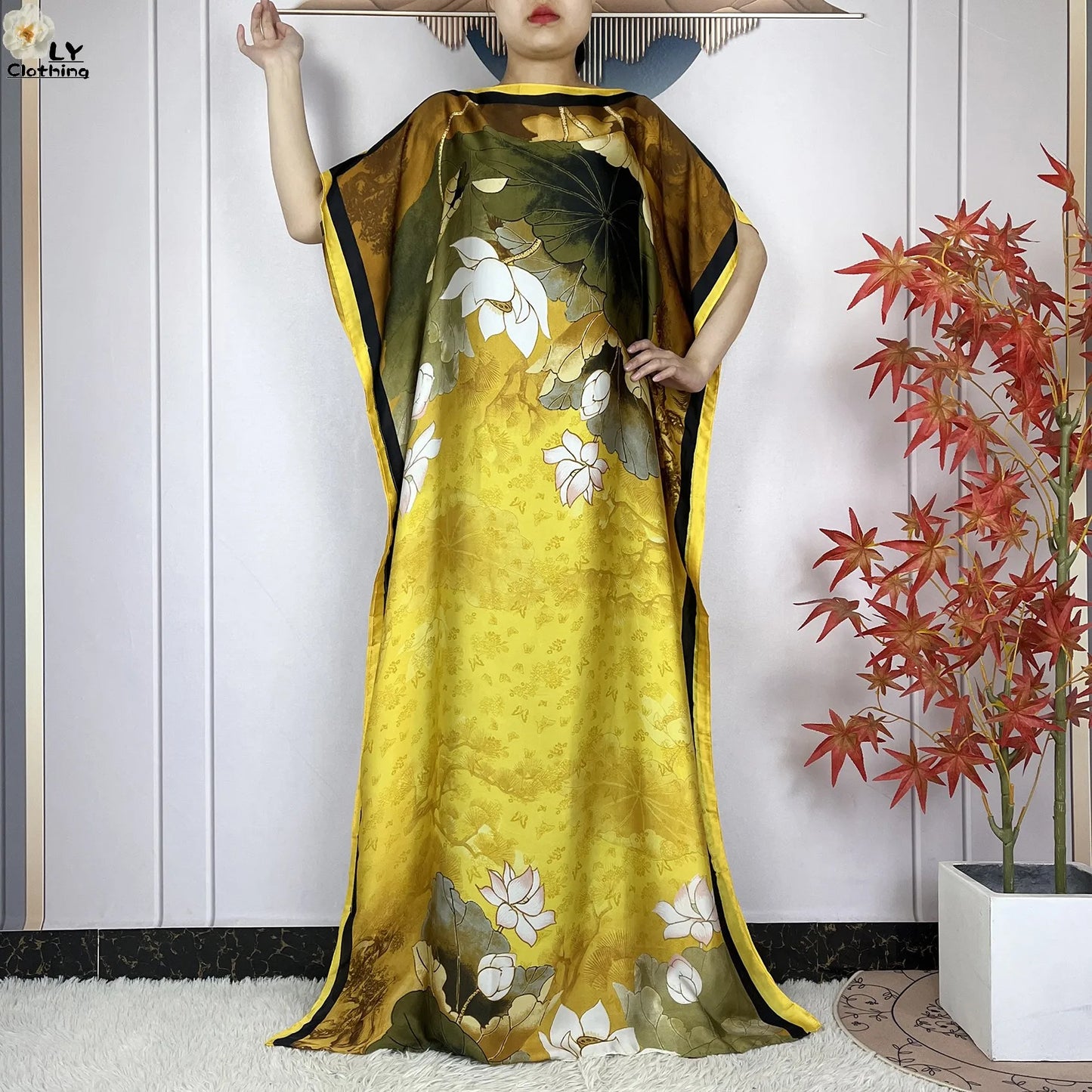 New Summer Boho Print African Dresses Woman Dashiki Muslim Caftan Loose Silk Soft Fabric Lady Evening Party Dress Islam Clothing