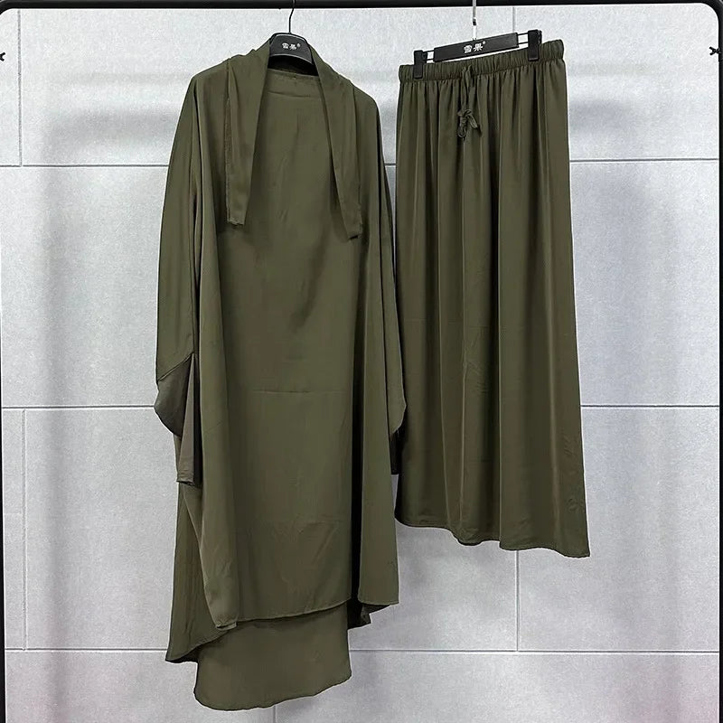 Ramadan Abayas Sets  2 Piece Set Muslim Women Hijab Dress Prayer Garment Abaya Long Khimar Arab Gown  Islamic Clothes Robe