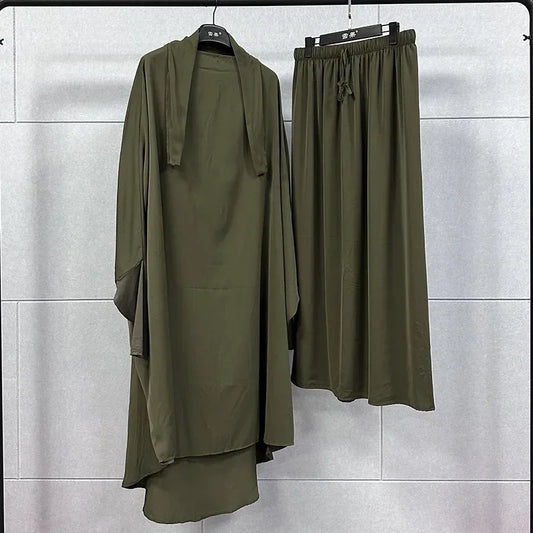 Ramadan Abayas Sets  2 Piece Set Muslim Women Hijab Dress Prayer Garment Abaya Long Khimar Arab Gown  Islamic Clothes Robe