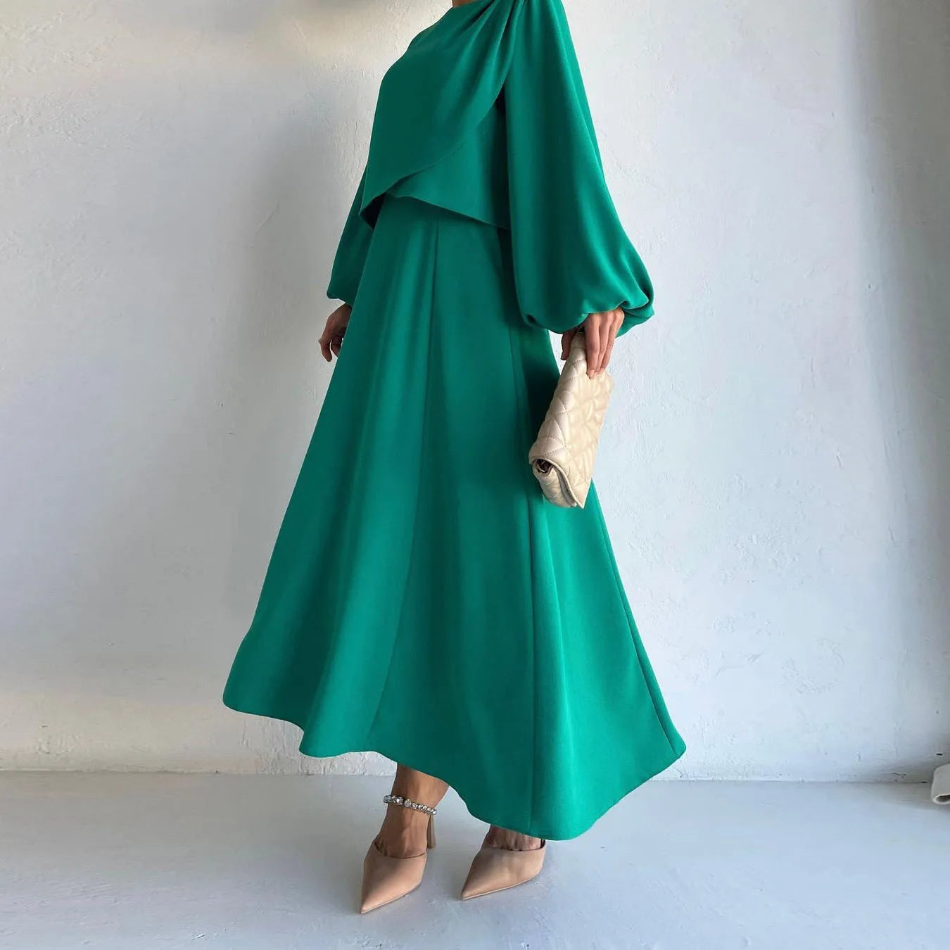 Two Piece Abaya Set With Sleeveless Under Dress Free Belt Pockets EID Ramadan Muslim Women Crepe Jazz Islamic Clothing