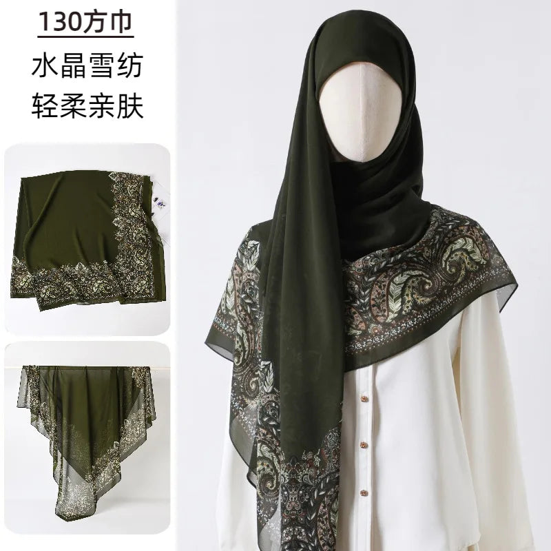 Female Chiffon Hijabs Fashion Muslim Sunscreen Versatile Scarf Quadrate Shawl Long Wrap Handscarf