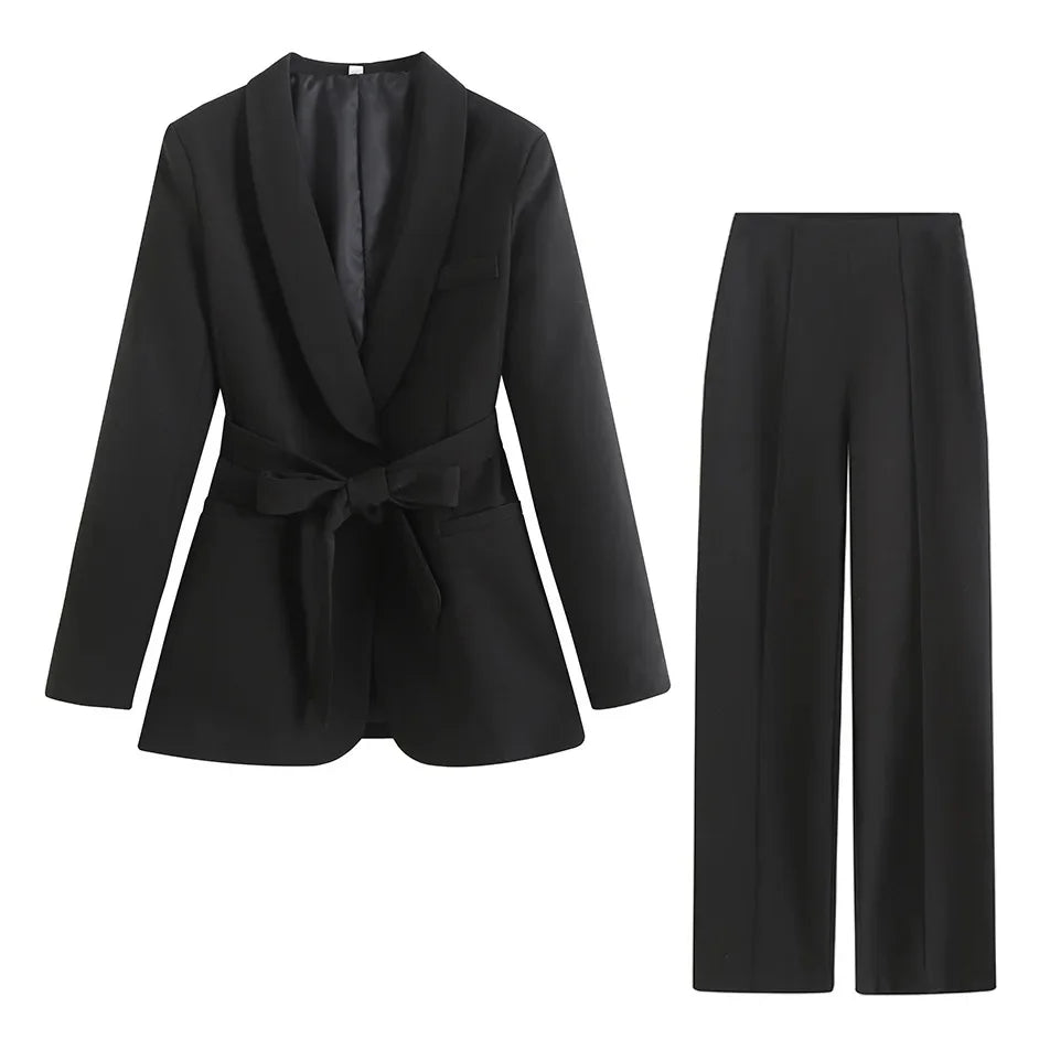 Street Style Spring Autumn Women's Clothing New Beltgown Small Suit Jacket+Casual Pants Suit Chinese Mainland Origin