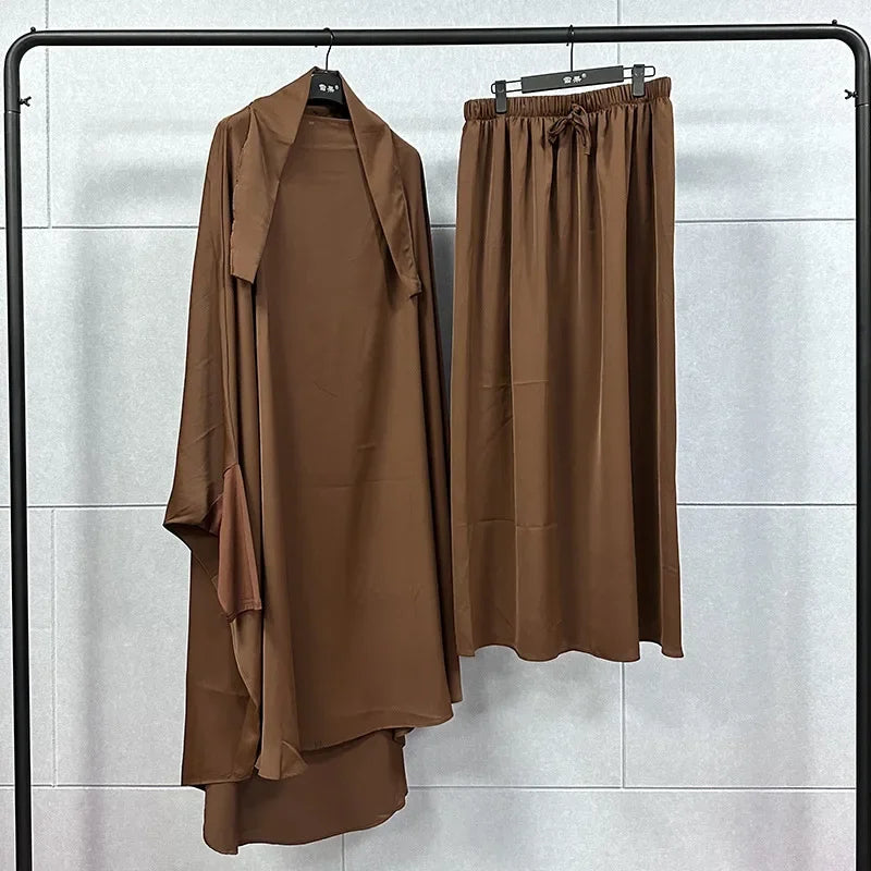 Ramadan Abayas Sets  2 Piece Set Muslim Women Hijab Dress Prayer Garment Abaya Long Khimar Arab Gown  Islamic Clothes Robe