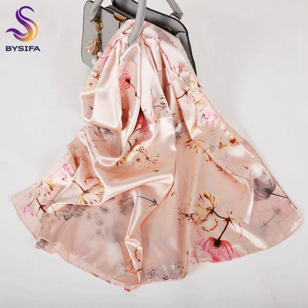 Ladies Pink Scarves Wraps New Lily Large Square Women Silk Scarf Cape 160*70cm High Top Autumn Winter Female Silk Neck Scarf