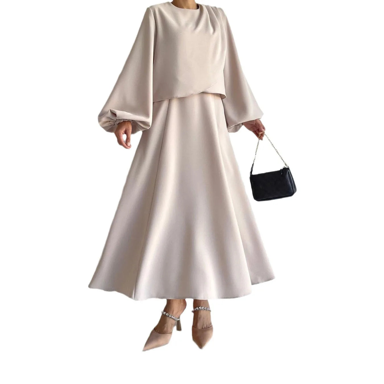 Two Piece Abaya Set With Sleeveless Under Dress Free Belt Pockets EID Ramadan Muslim Women Crepe Jazz Islamic Clothing