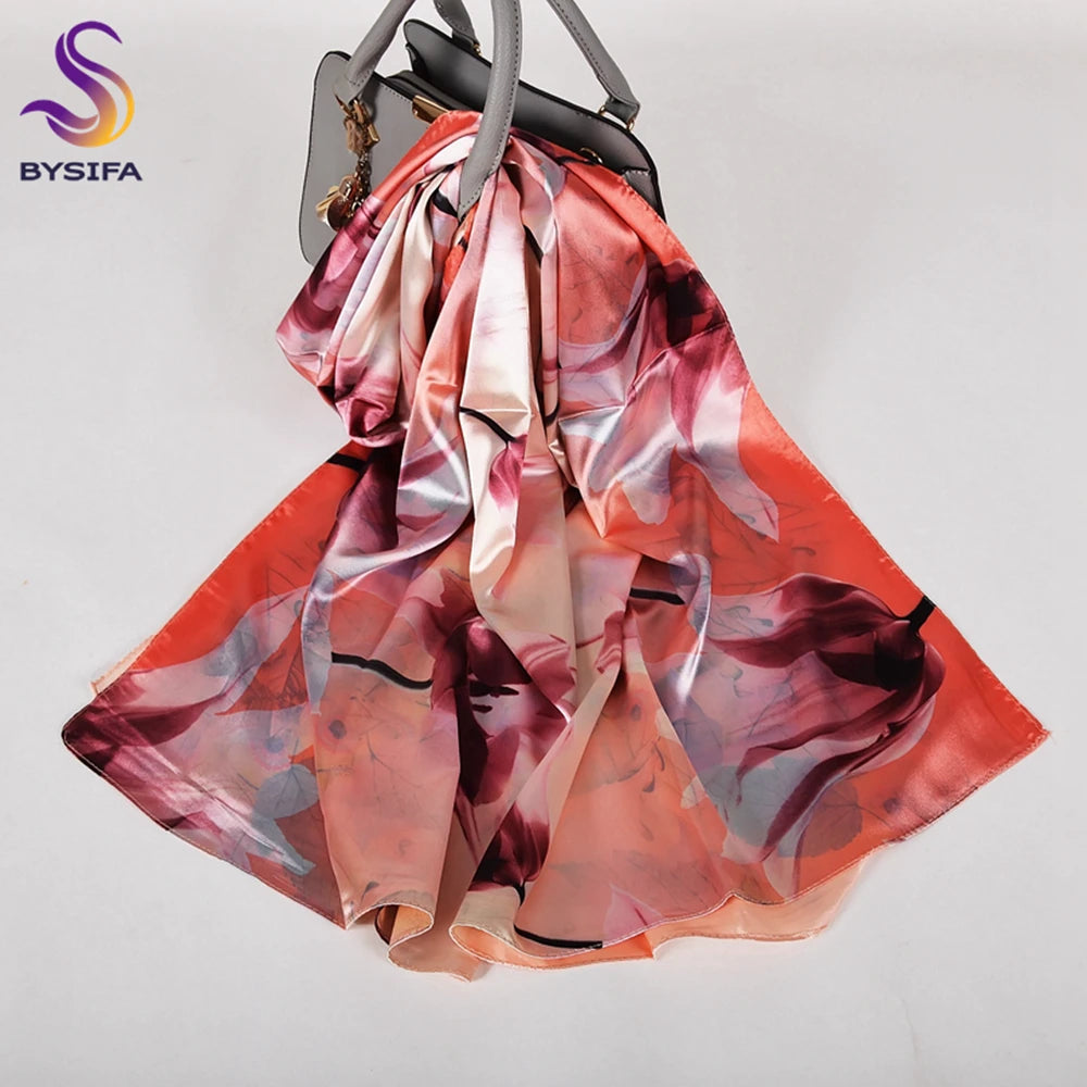 Ladies Pink Scarves Wraps New Lily Large Square Women Silk Scarf Cape 160*70cm High Top Autumn Winter Female Silk Neck Scarf