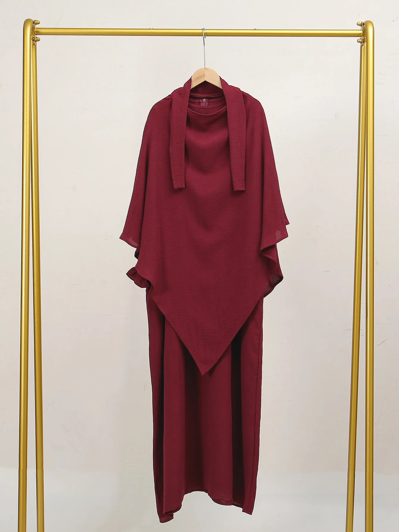 Middle Eastern Women's Two-piece Set New Single Layer Headscarf Pleated Sleeves Long Robe Fashion Ice Silk Wrinkled