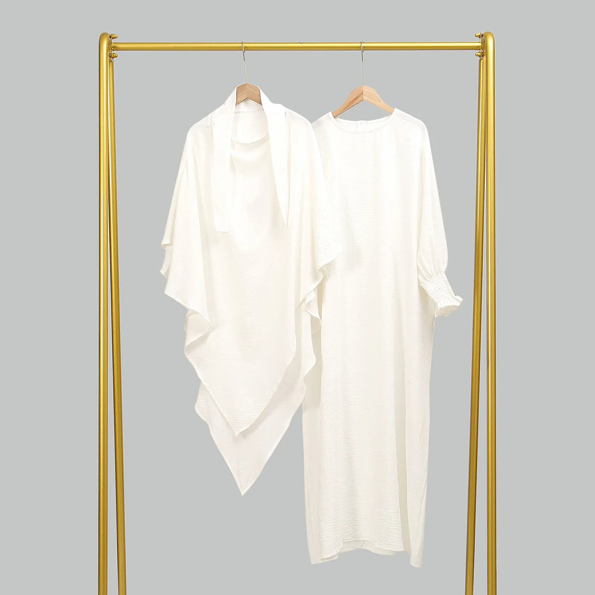 Middle Eastern Women's Two-piece Set New Single Layer Headscarf Pleated Sleeves Long Robe Fashion Ice Silk Wrinkled