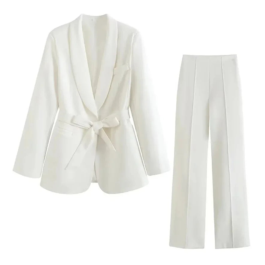 Street Style Spring Autumn Women's Clothing New Beltgown Small Suit Jacket+Casual Pants Suit Chinese Mainland Origin