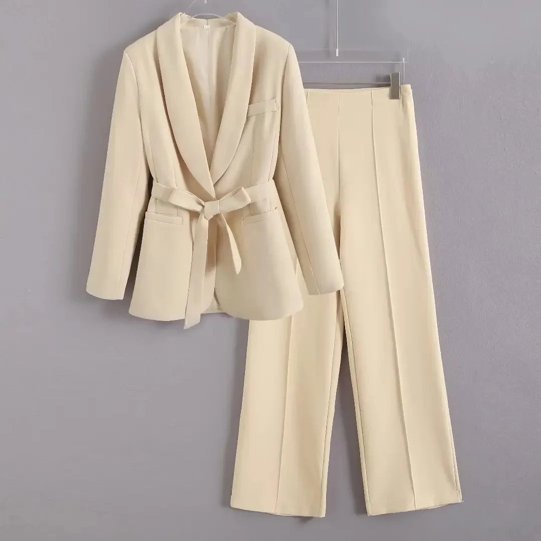 Street Style Spring Autumn Women's Clothing New Beltgown Small Suit Jacket+Casual Pants Suit Chinese Mainland Origin