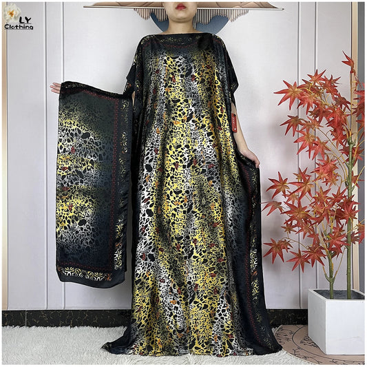 New Summer Boho Print African Dresses Woman Dashiki Muslim Caftan Loose Silk Soft Fabric Lady Evening Party Dress Islam Clothing