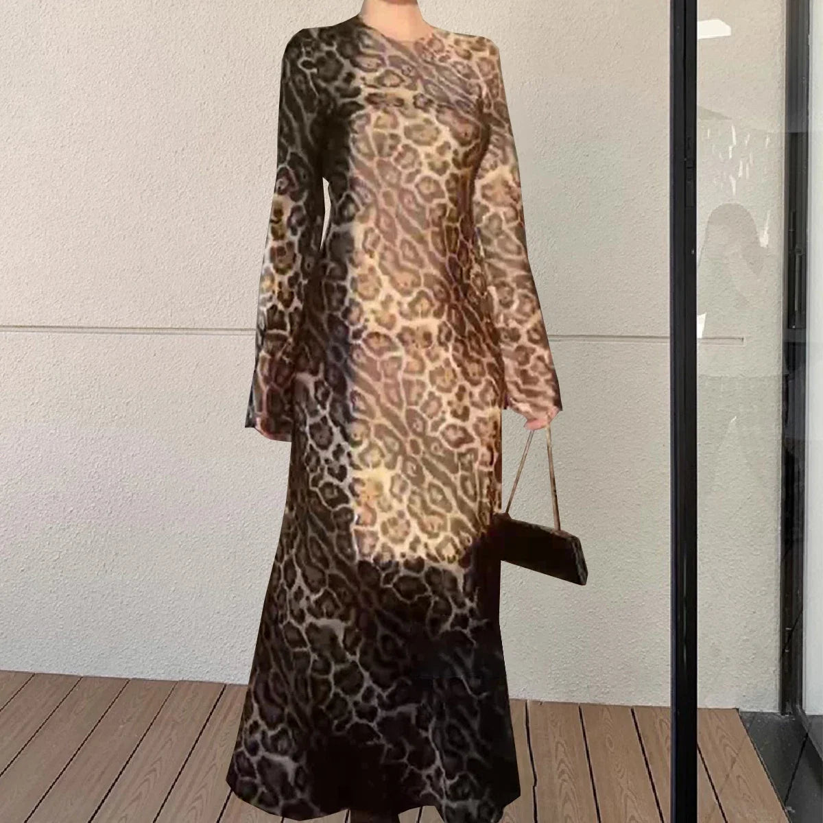 2025 New Elegant Long Dresses Fashion Vintage Simple Round Neck Satin Flare Sleeve Lace Up Slim Evening Party Women Sexy Dress