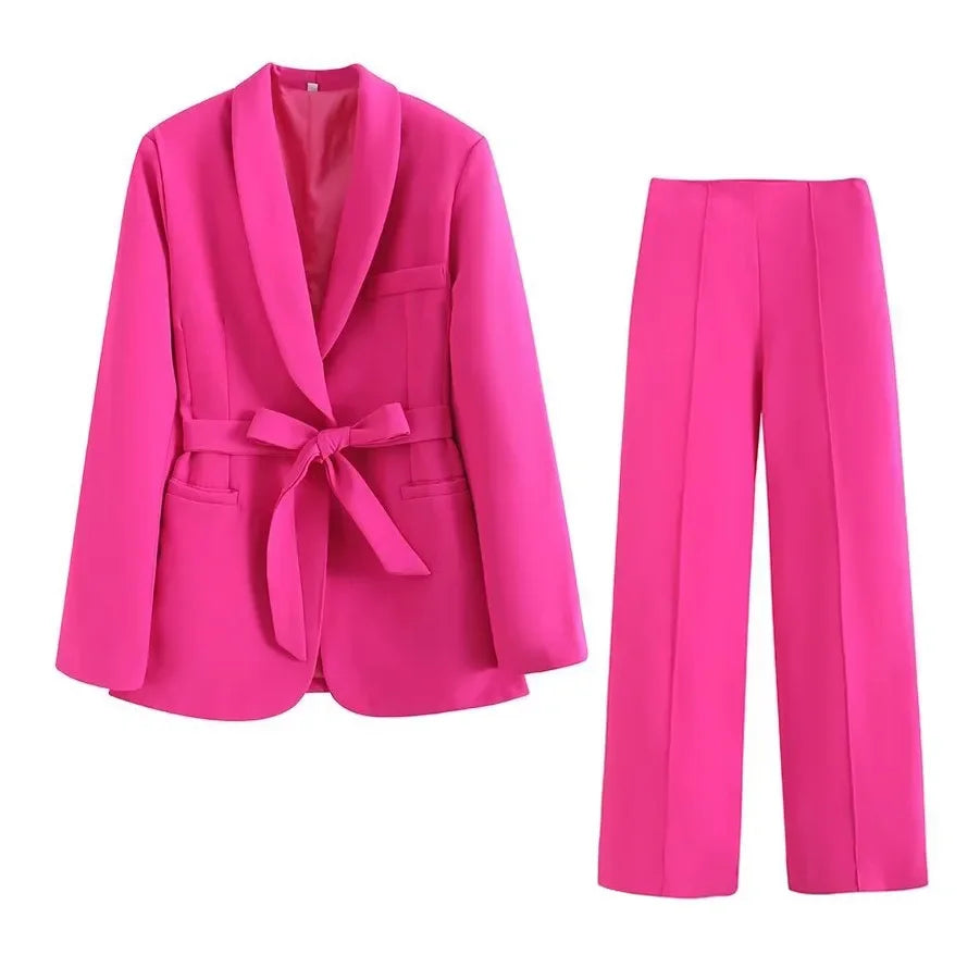 Street Style Spring Autumn Women's Clothing New Beltgown Small Suit Jacket+Casual Pants Suit Chinese Mainland Origin