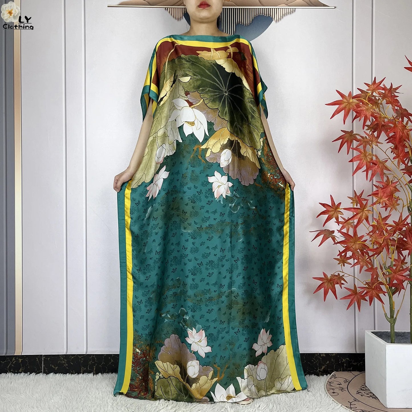 New Summer Boho Print African Dresses Woman Dashiki Muslim Caftan Loose Silk Soft Fabric Lady Evening Party Dress Islam Clothing