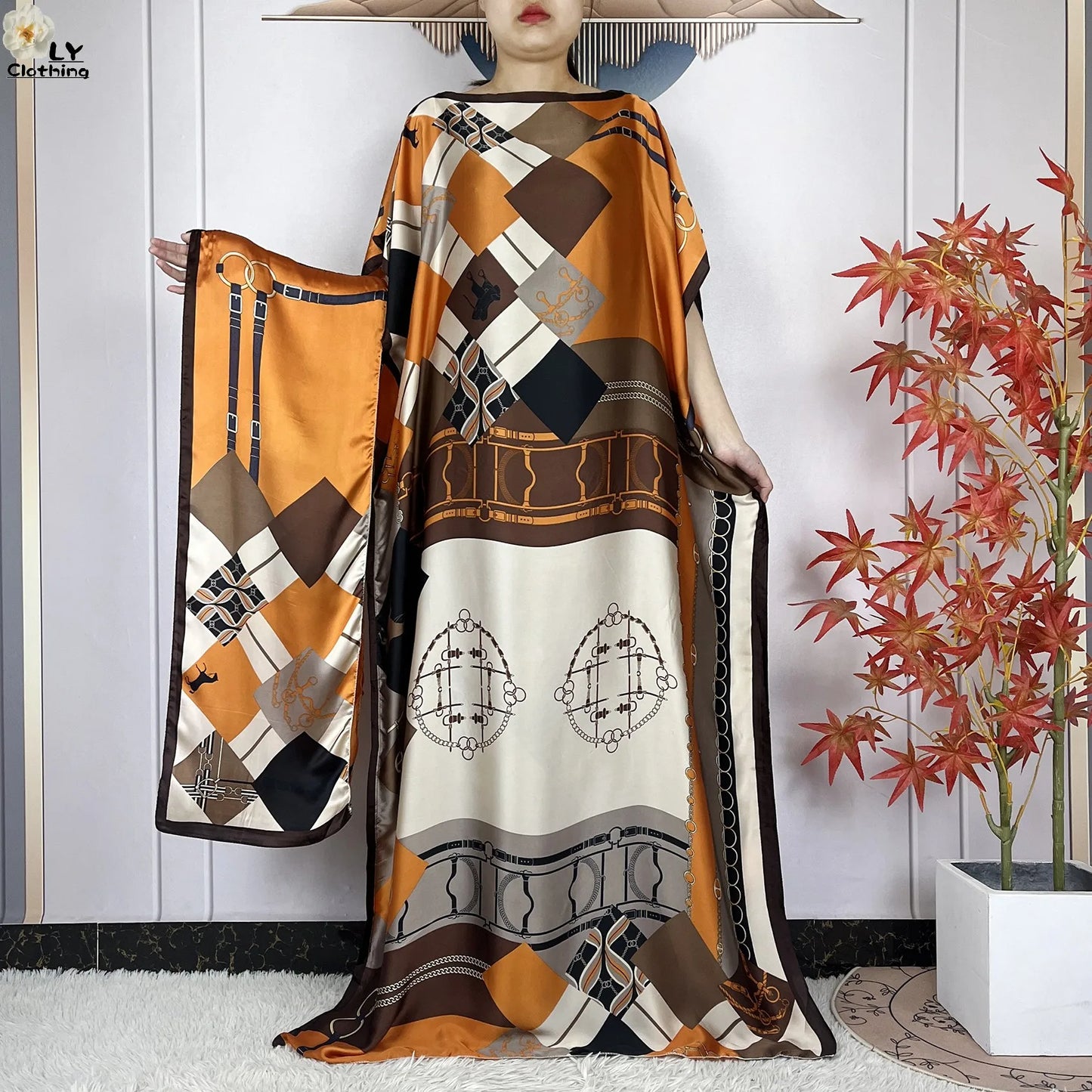 New Summer Boho Print African Dresses Woman Dashiki Muslim Caftan Loose Silk Soft Fabric Lady Evening Party Dress Islam Clothing