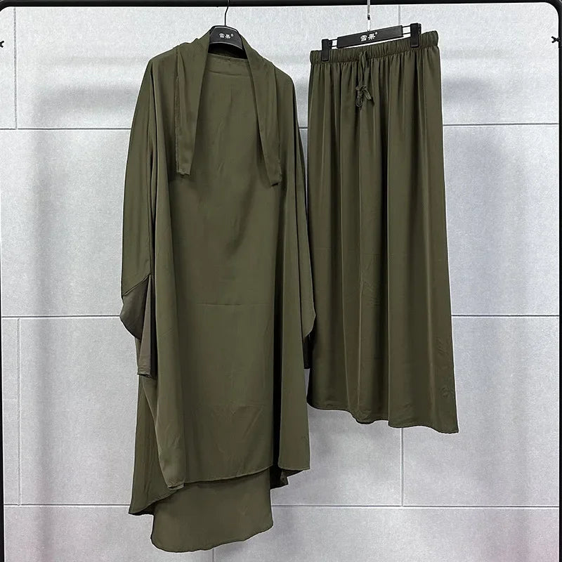 Ramadan Abayas Sets  2 Piece Set Muslim Women Hijab Dress Prayer Garment Abaya Long Khimar Arab Gown  Islamic Clothes Robe