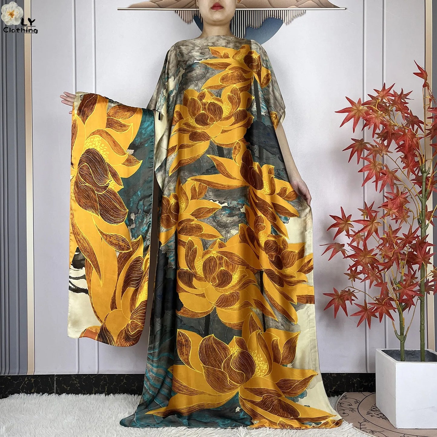 New Summer Boho Print African Dresses Woman Dashiki Muslim Caftan Loose Silk Soft Fabric Lady Evening Party Dress Islam Clothing