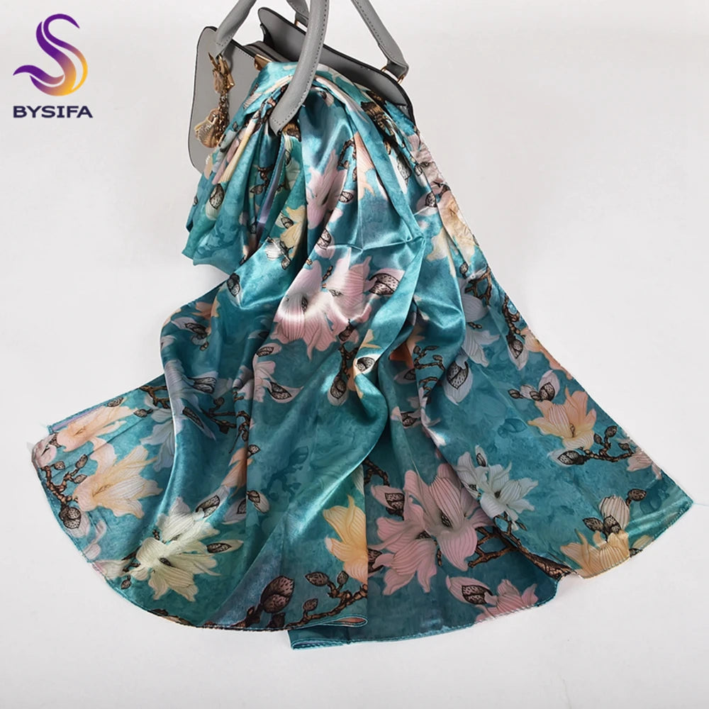 Ladies Pink Scarves Wraps New Lily Large Square Women Silk Scarf Cape 160*70cm High Top Autumn Winter Female Silk Neck Scarf