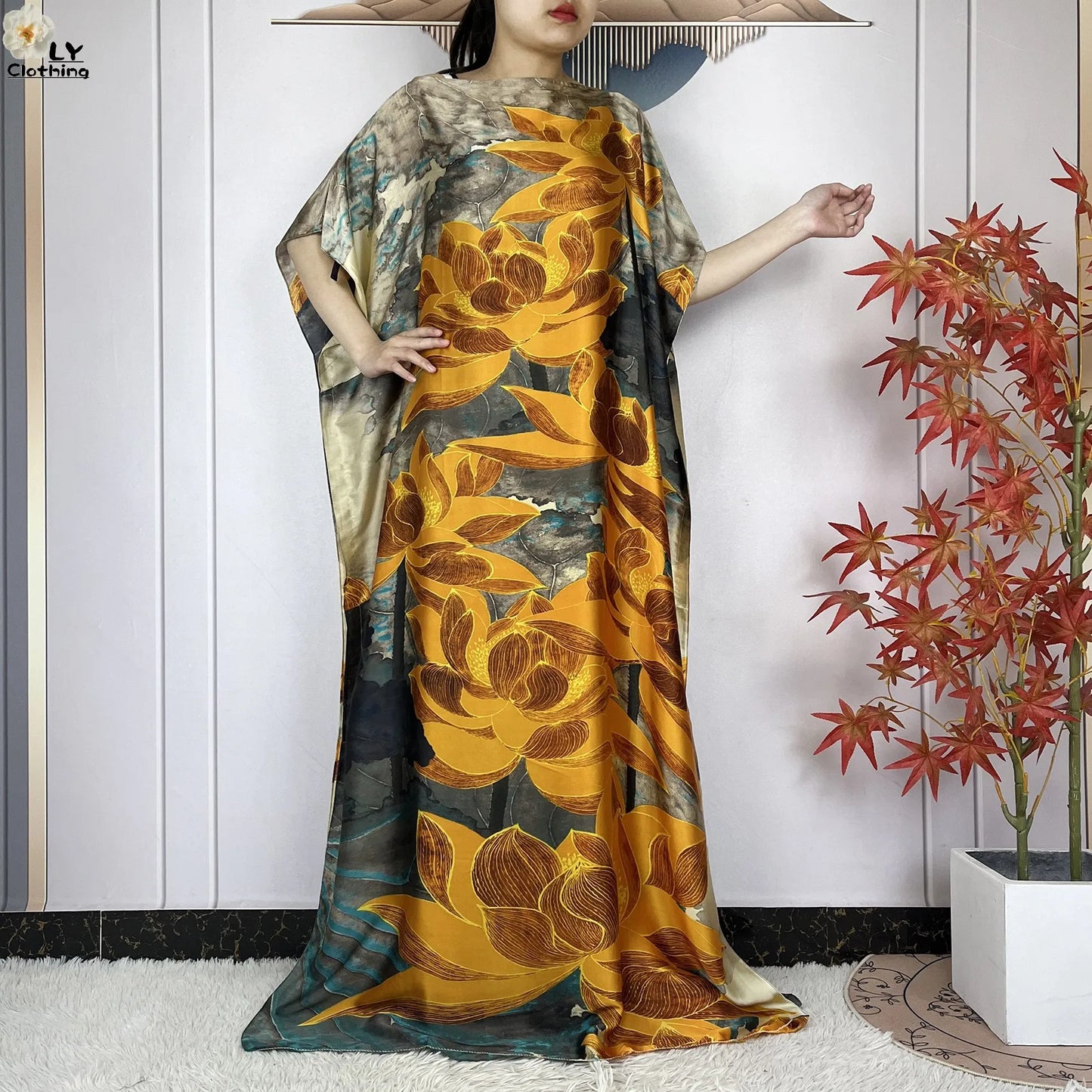 New Summer Boho Print African Dresses Woman Dashiki Muslim Caftan Loose Silk Soft Fabric Lady Evening Party Dress Islam Clothing