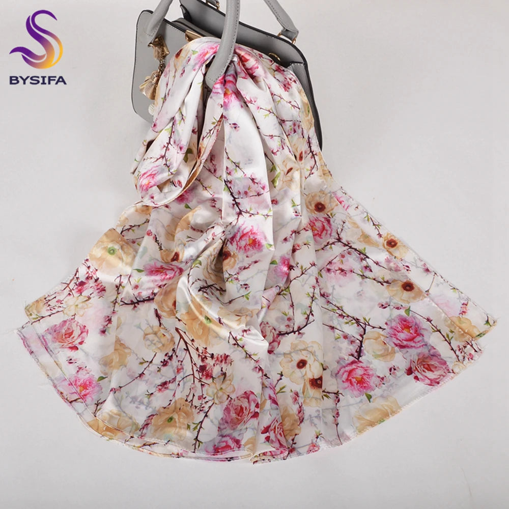 Ladies Pink Scarves Wraps New Lily Large Square Women Silk Scarf Cape 160*70cm High Top Autumn Winter Female Silk Neck Scarf