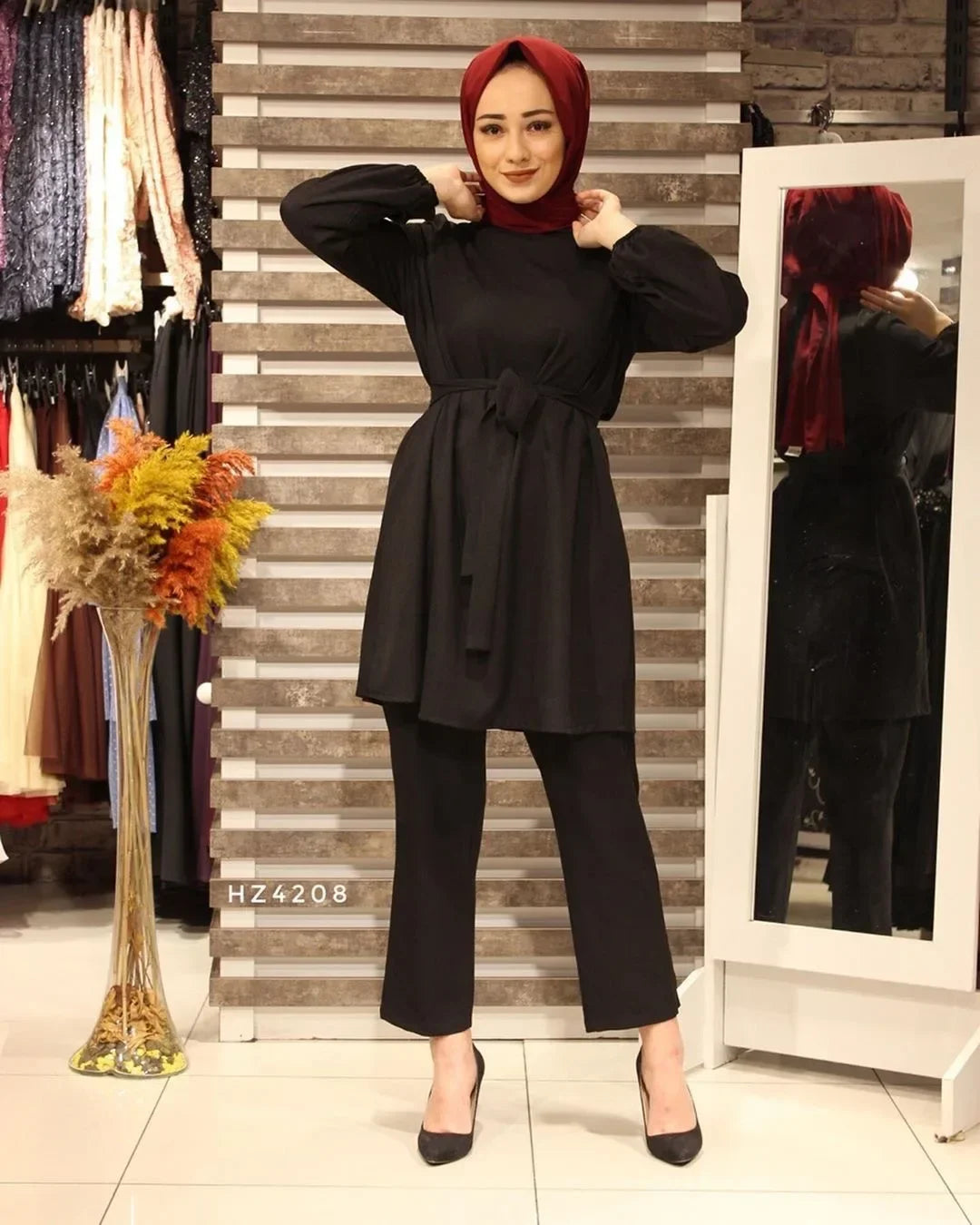 Eid Mubarak Abaya Turkey Hijab Two-piece Muslim Sets Dress Caftan Kaftans Islam Clothing 2 Piece Set Women Loose Wide Leg Pants