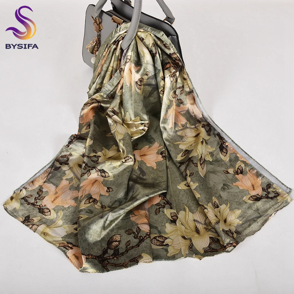 Ladies Pink Scarves Wraps New Lily Large Square Women Silk Scarf Cape 160*70cm High Top Autumn Winter Female Silk Neck Scarf