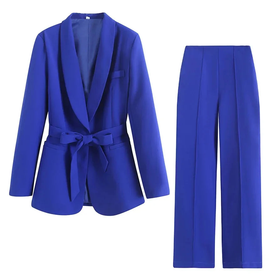 Street Style Spring Autumn Women's Clothing New Beltgown Small Suit Jacket+Casual Pants Suit Chinese Mainland Origin